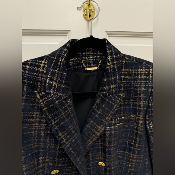 Elie Tahari Jezebel Metallic Double Breasted Tweed Blazer in Black / Gold Sz 10 - Picture 8 of 14